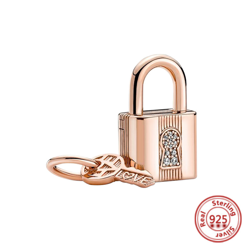 Pandora Original S925 Sterling Silver Lock Key Supension Charm يتوافق مع المجوهرات الأزياء DIY سوار DIY