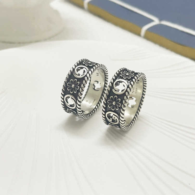 60% OFF 2023 New Luxury High Quality Fashion Jewelry for silver ancient daisy flower double couple pair old ring Valentine's Day gift