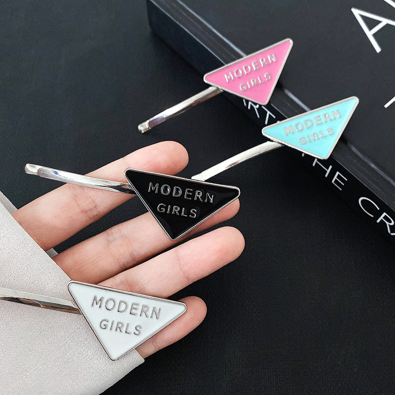 personalised ribbon girls' hairpin color drop glaze triangle clip modern girls English letter Hair Accessories Fashion Women HairClip