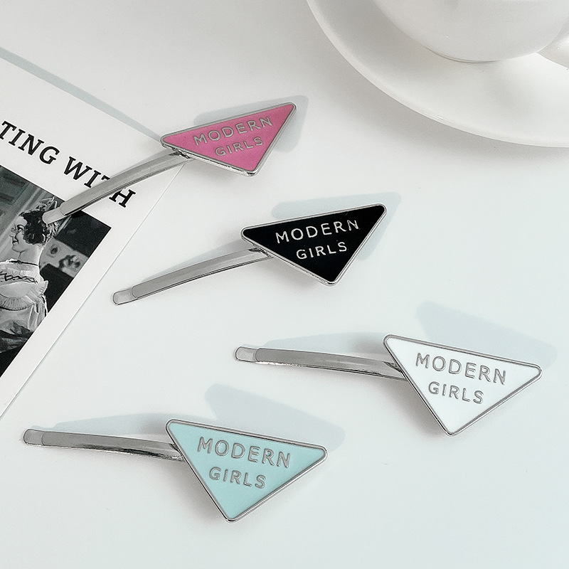 personalised ribbon girls' hairpin color drop glaze triangle clip modern girls English letter Hair Accessories Fashion Women HairClip