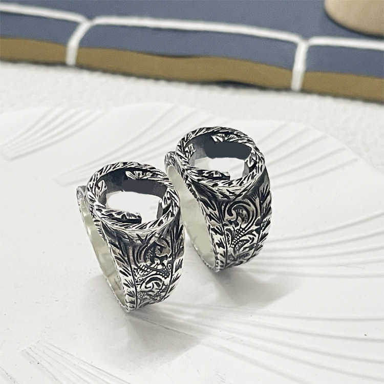 20% off all items 2023 New Luxury High Quality Fashion Jewelry for silver old carved pattern dominee hip hop ring high quality hand decoration ins