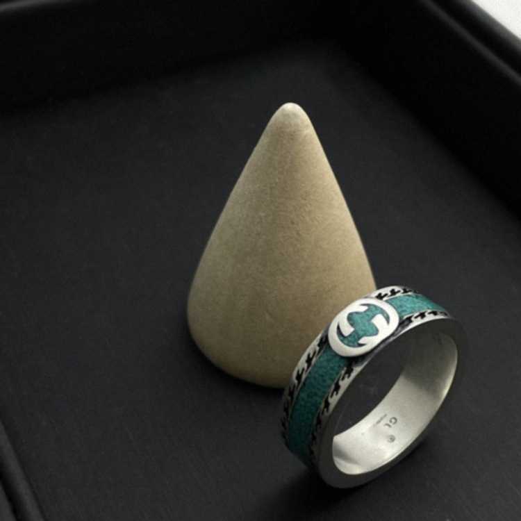 95% OFF 2023 New Luxury High Quality Fashion Jewelry for silver old green enamel interlocking refers to net red couple with the same pair of rings