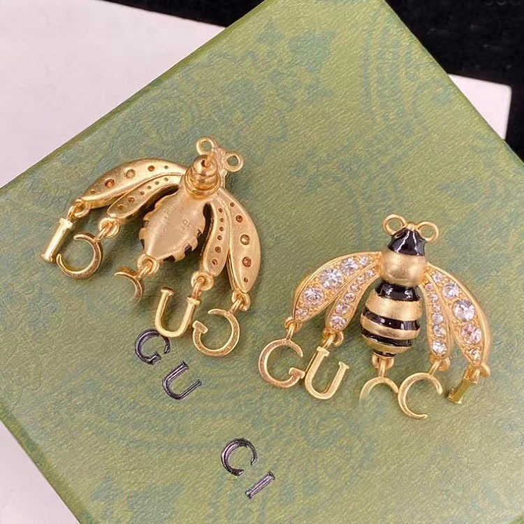 60% OFF 2023 New Luxury High Quality Fashion Jewelry for little bee glue dropping Rhinestone earrings design French silver needle Earrings