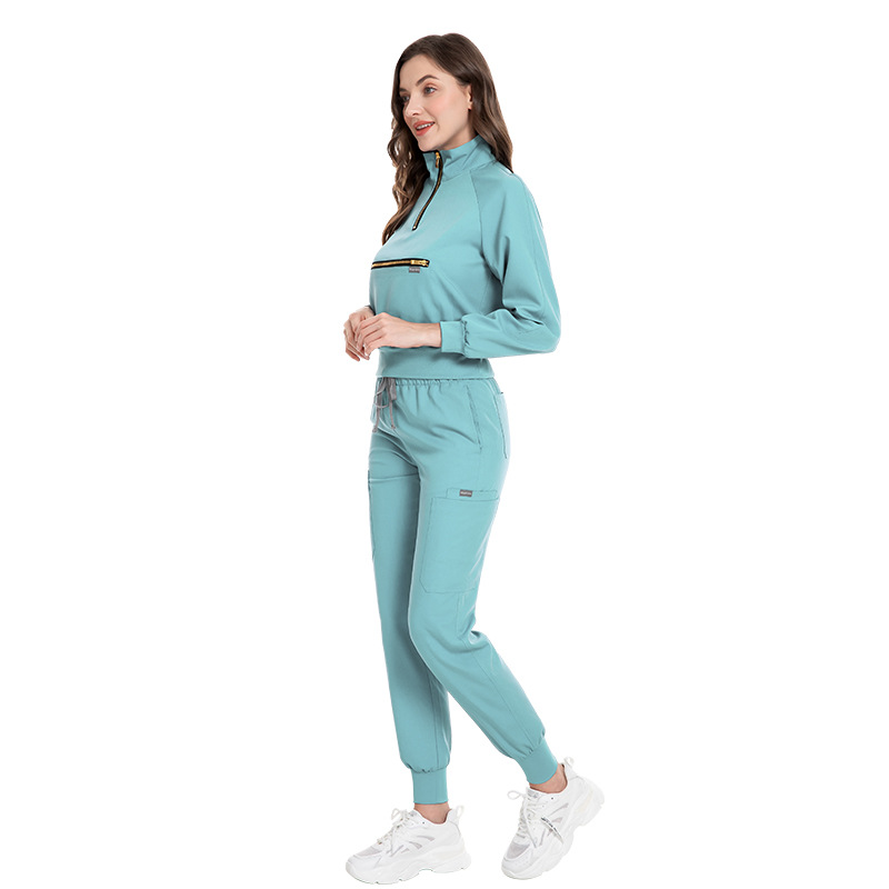 Eithexu Women`s Two Piece Pants and Tops Factory Nurse Long Sleeve Scrub Stretch Suit Sets Scrub Jacket for Women