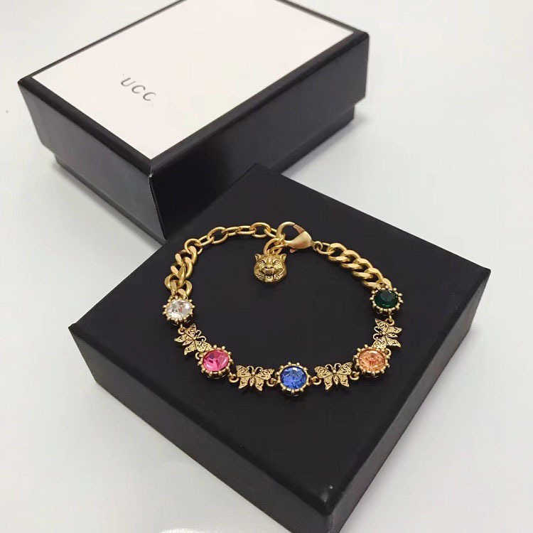 Fashion Collection 2023 New Luxury High Quality Fashion Jewelry for twist chain butterfly color diamond brass tiger head accessories bracelet