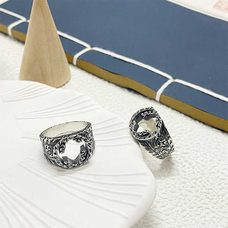 80% OFF 2023 New Luxury High Quality Fashion Jewelry for silver old carved pattern dominee hip hop ring high quality hand decoration ins