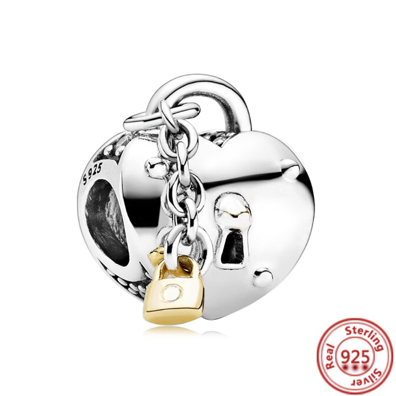 Pandora Original S925 Sterling Silver Lock Key Suspension Charm överensstämmer med armbandet DIY Fashion Jewelry