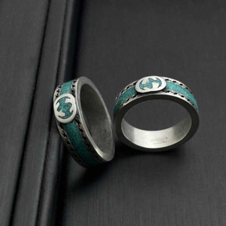 95% OFF 2023 New Luxury High Quality Fashion Jewelry for silver old green enamel interlocking refers to net red couple with the same pair of rings