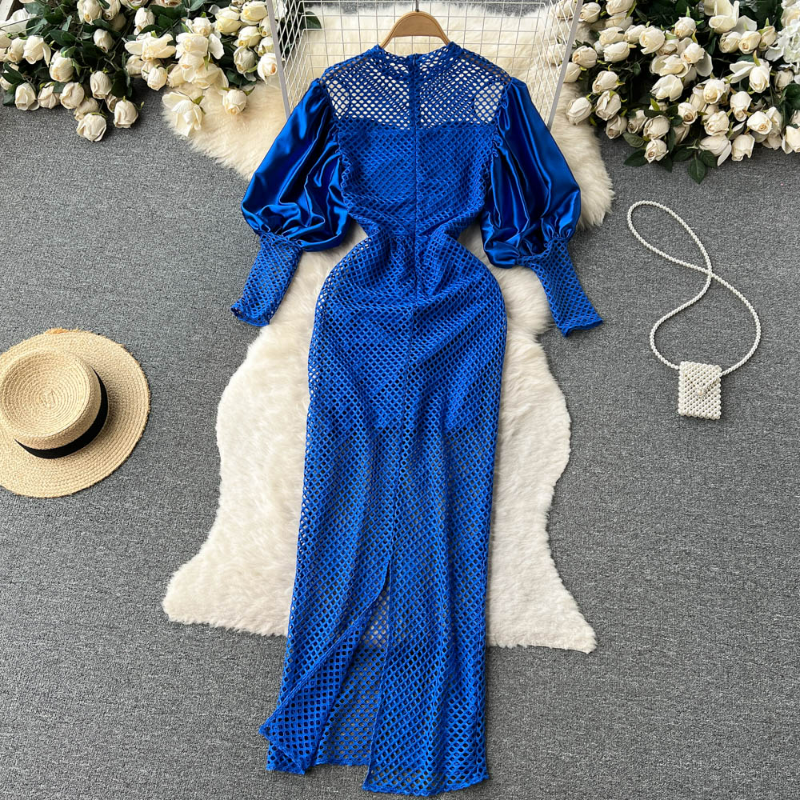 Ny kvinnor Sexig klänning Vestidos Summer Vintage V Neck Lace Party Dresses Ladies Elegant Slim A-Line Midi Robe 2023