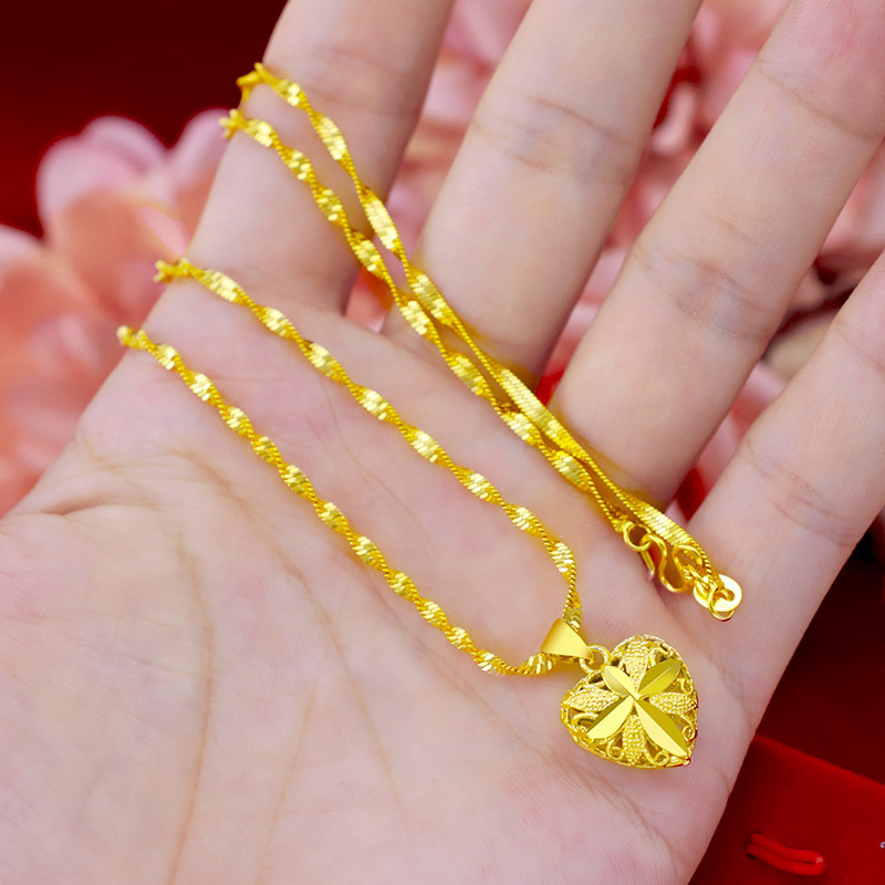 Chokers HOYON Coating Pure Dubai 24k Lovers Necklace For Women Wedding Gift Gold Chain Designer Heart Pendant Jewelry Ship 23195k