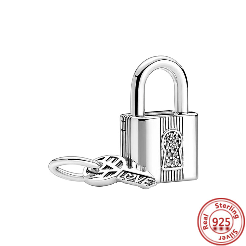 Pandora Original S925 Sterling Silver Lock Key Suspension Charm em conformidade com as jóias de moda DIY da pulseira