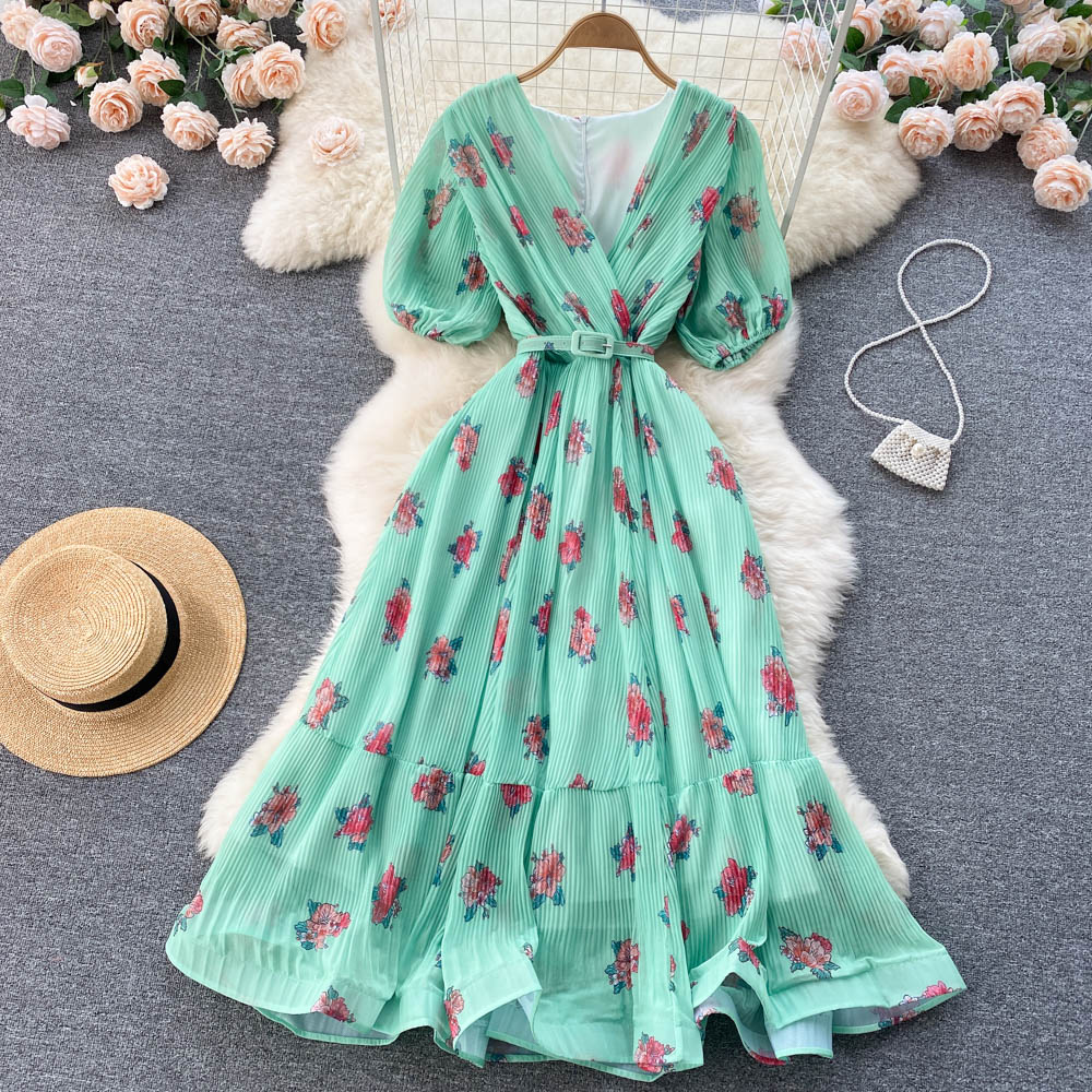 High Waist Boho Embroidery Dresses Women Elegant Party Dress Luxury Vintage 2023 A-line Long Sleeve Spring Runway Vintage Summer Dress Floral Chiffon Vestidos