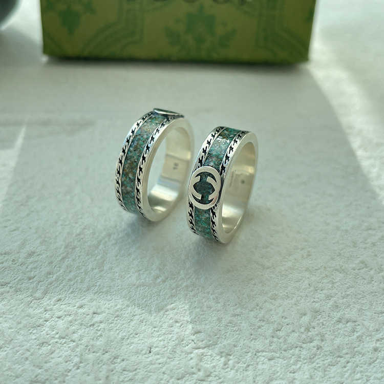 20% off all items 2023 New Luxury High Quality Fashion Jewelry for Silver Double marble high version ins used enamel ring