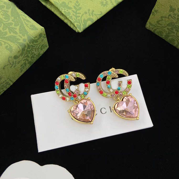 Commercio all'ingrosso della fabbrica 2023 nuovi gioielli di moda di lusso di alta qualità orecchini ad ago in ottone argento con strass a doppio colore cuore femminile