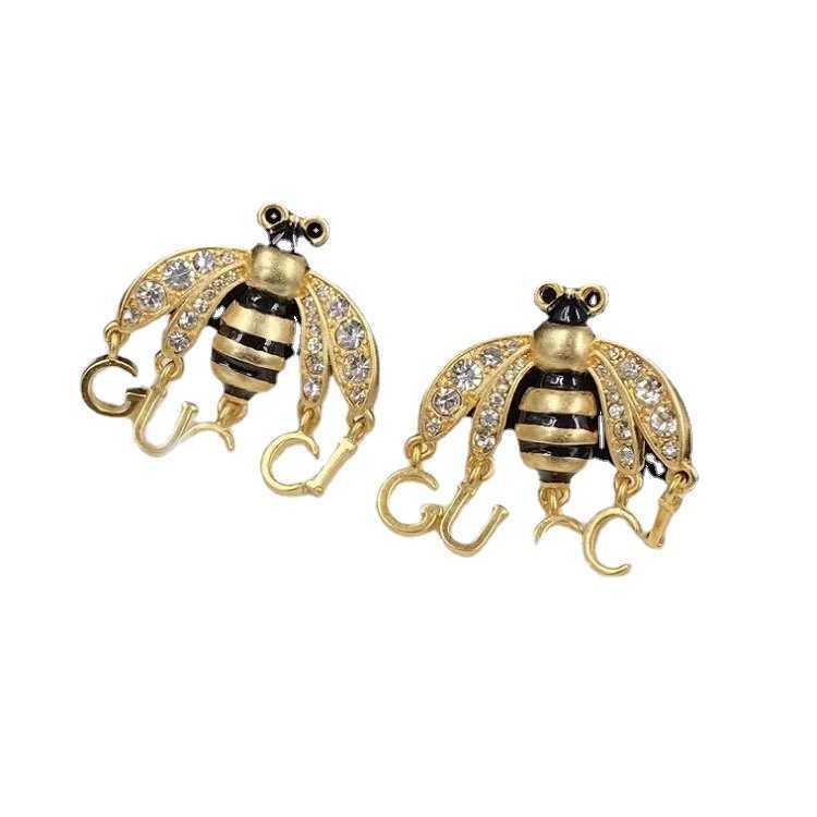 2023 Nouveaux bijoux de mode de luxe de haute qualité pour petite colle d'abeille tombant des boucles d'oreilles en strass design boucles d'oreilles à aiguille en argent français