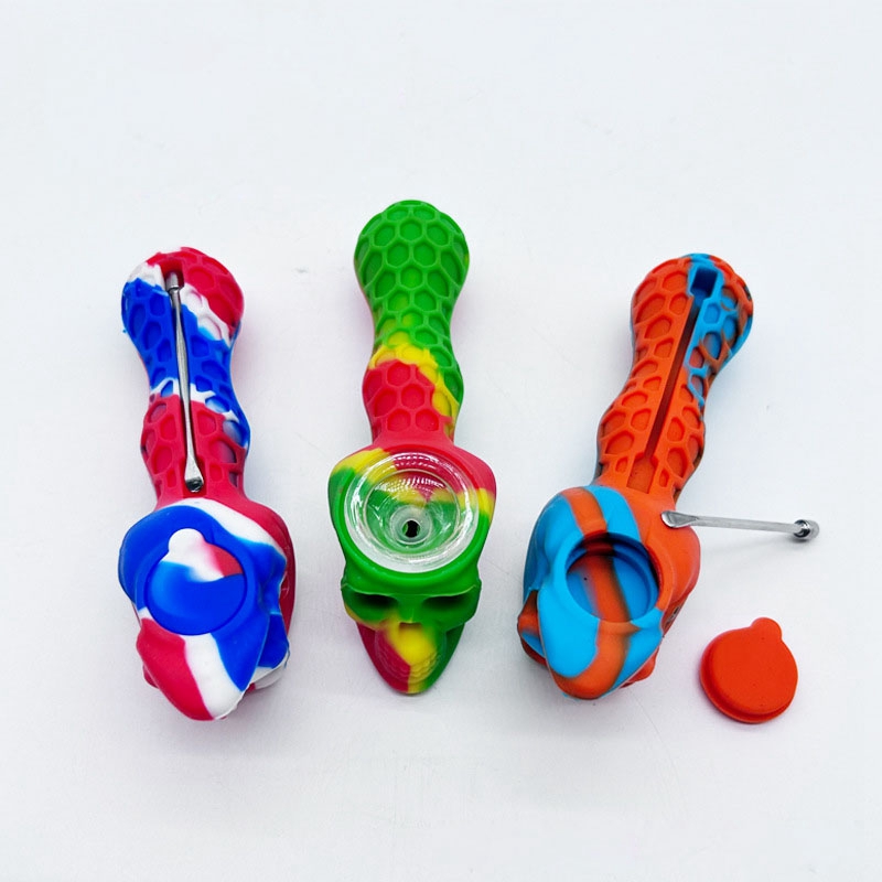 Tuyaux de style crâne en silicone coloré Herbe Tabac Huile Rigs Cachette Verre Trou Filtre Bol Portable Pipes À Main Fumer Cigarette Paille À La Main Cuillère Support Tube