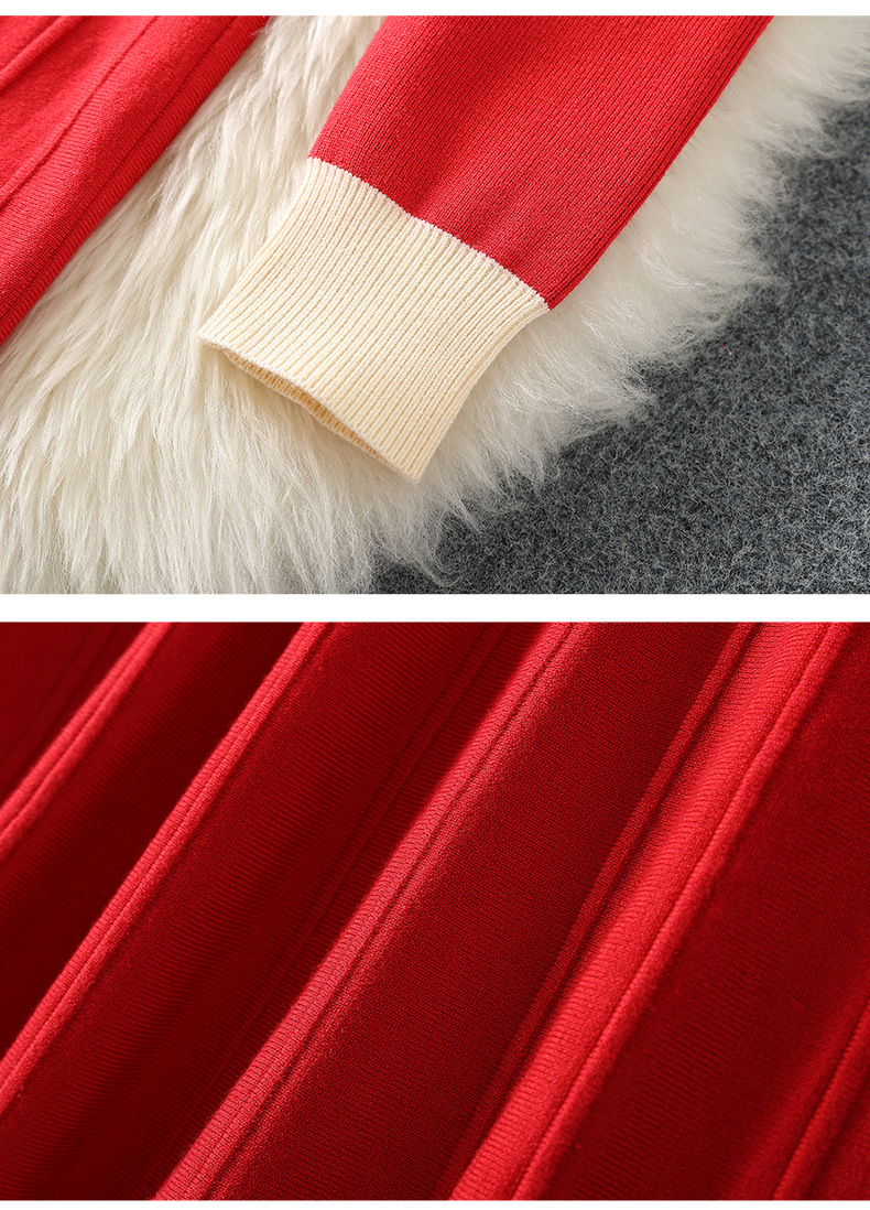 2023 Спринг -красный контраст цветовой панель вязаное платье