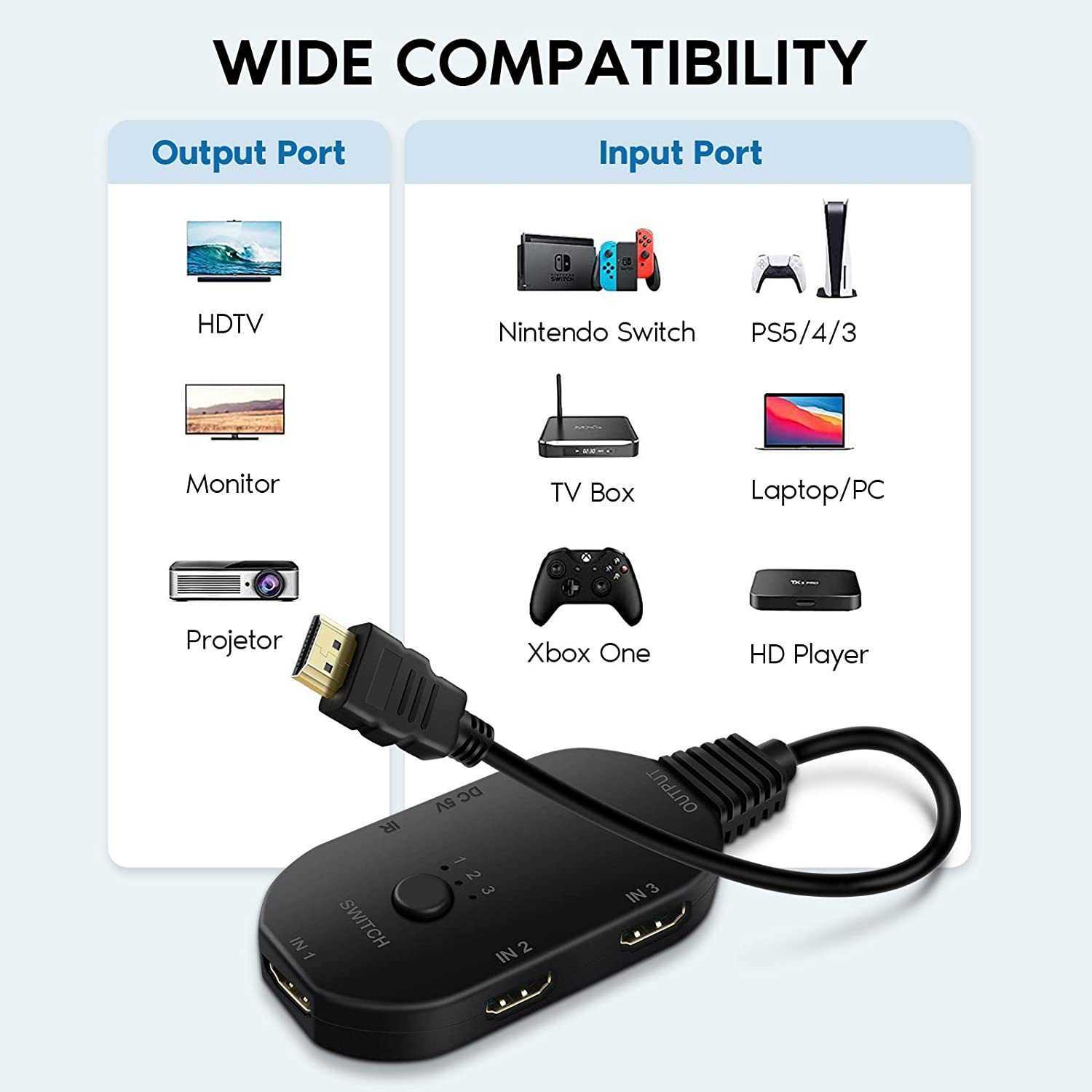 HDMI Switch 4K 3 in 1 uit multiconnector selector