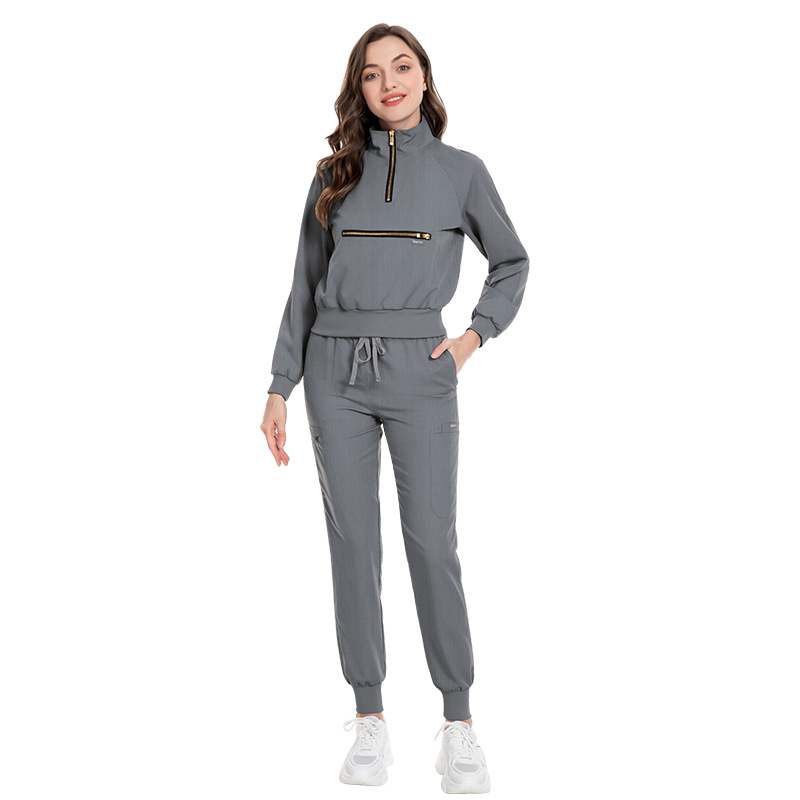 Eithexu Pantaloni e Top da Donna in Due Pezzi Factory Infermiera a Maniche Lunghe Completi Scrub Elasticizzati Giacca Scrub Donna