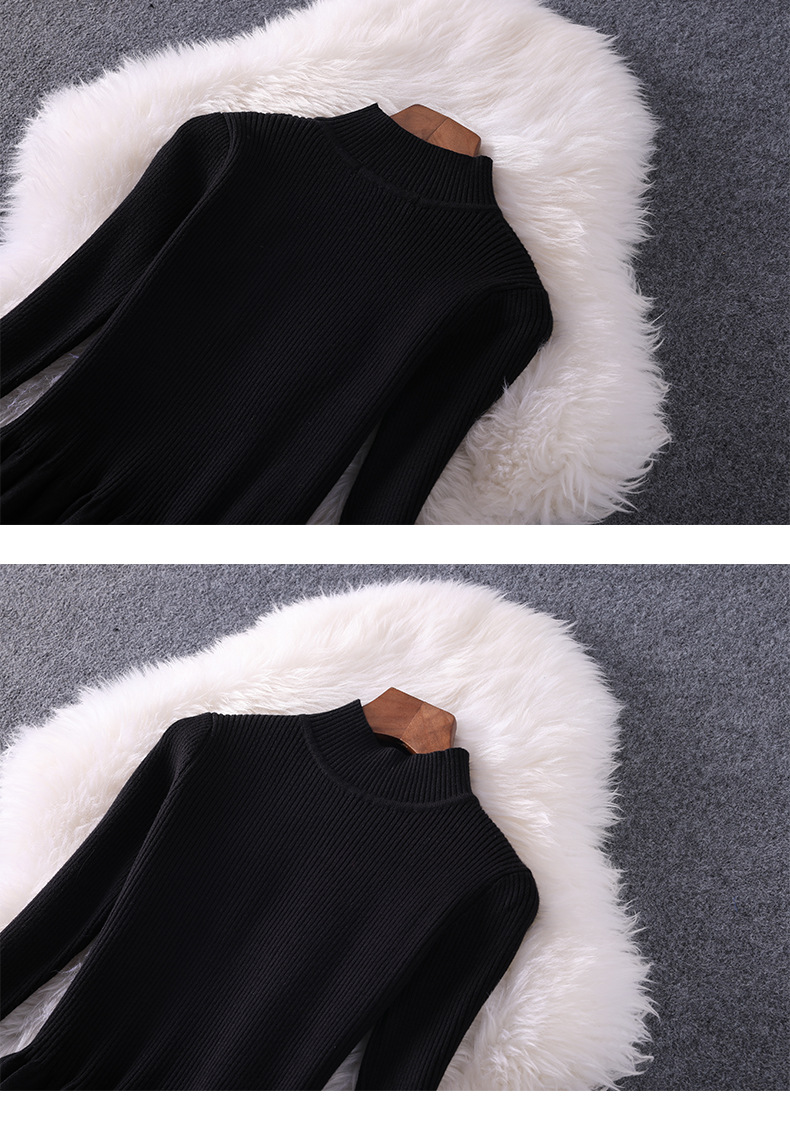 2023 Spring Black Cold Color вязаное пеплум Midi платье с длинным рукавом круглые платья для шеи M3M038152