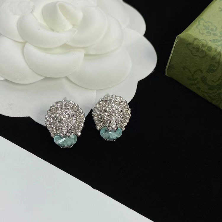 20% OFF 2023 New Luxury High Quality Fashion Jewelry for 2023 Lion Hum Head Rhinestone with Sea Blue Egg-shaped Stone Brass Earrings