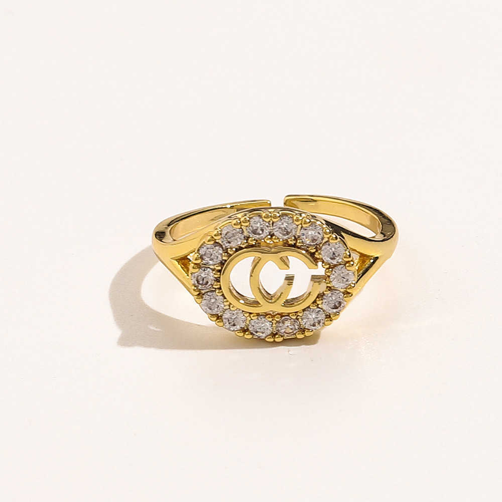 genuine gold plated opening diamond inlaid temperament simple version ring female Luxury ornament