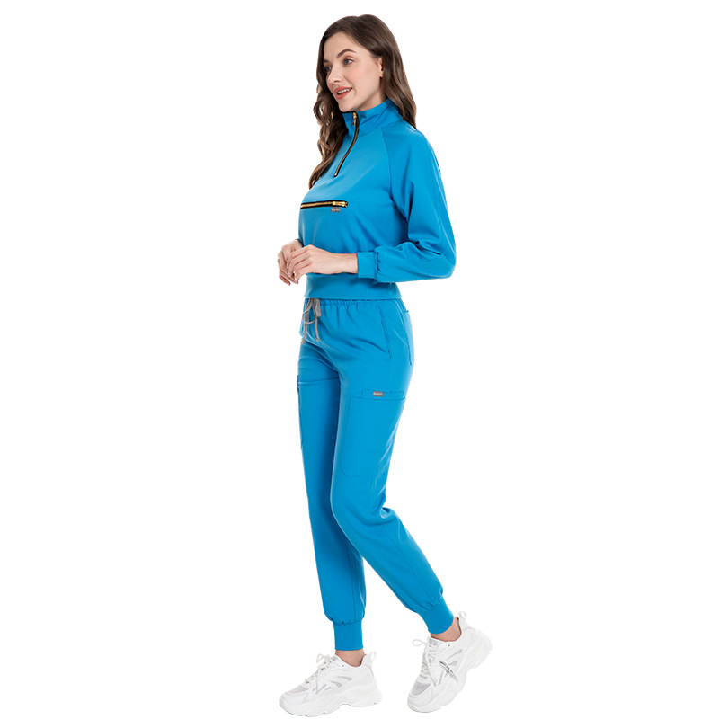 Eithexu Women's Two Piece Pants and Tops Factory Nurse Long Sleeve Scrub Stretch Suit Sets Scrub Jacket for Women