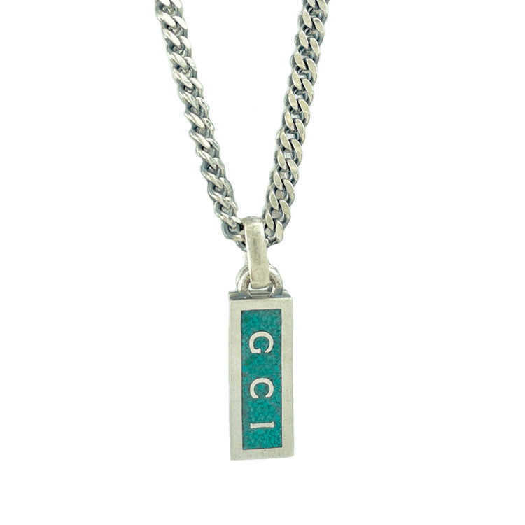 High quality luxury jewelry Silver enamel green bar vertical rectangle masculine and feminine temperament Necklace version