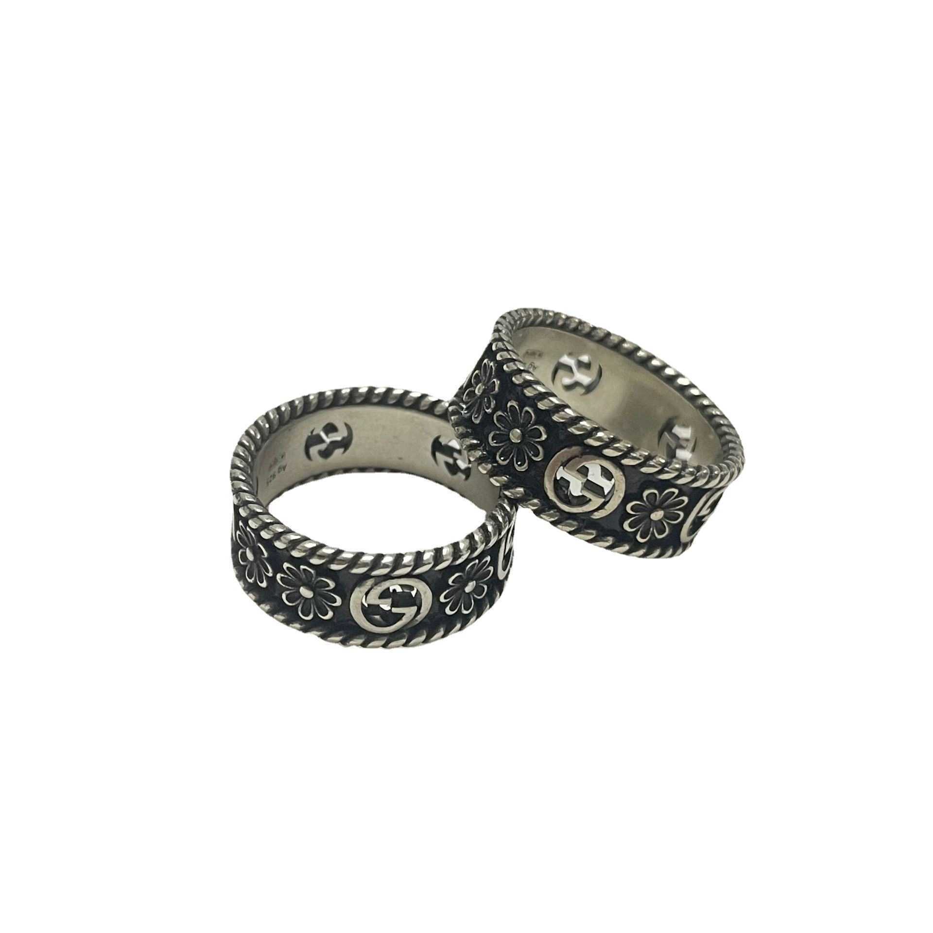 95% de descuento 2023 Nueva joyería de moda de lujo de alta calidad para plata antigua flor de margarita doble pareja par anillo viejo regalo del día de San Valentín
