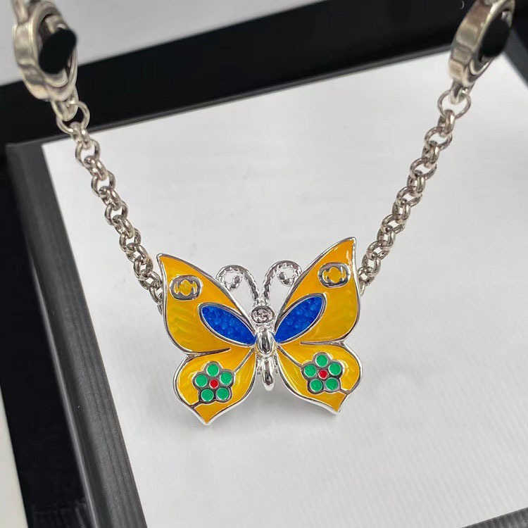 95% OFF 2023 New Luxury High Quality Fashion Jewelry for Double Heart Butterfly Gel Drop Necklace Brass Versatile Sweater Chain