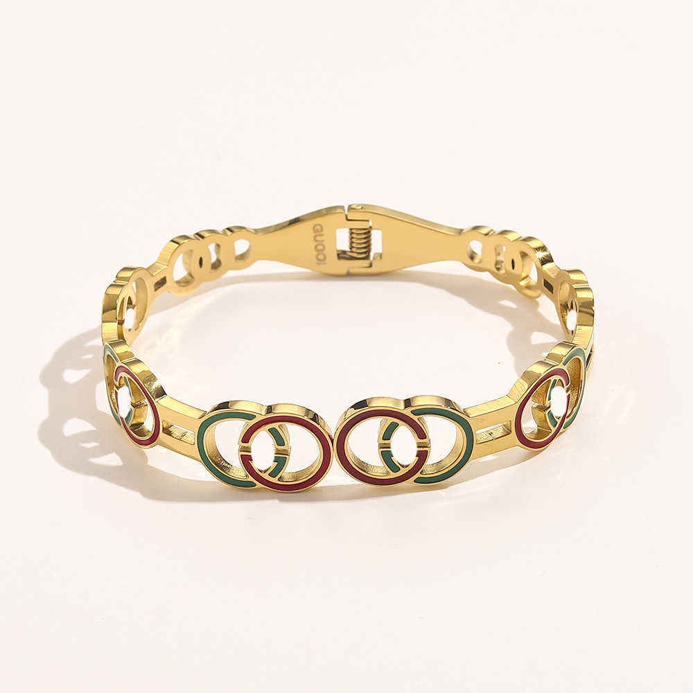 Factory wholesale 2023 New Luxury High Quality Fashion Jewelry for Titanium hollow stainless red green enamel steel seal spring clasp bracelet female