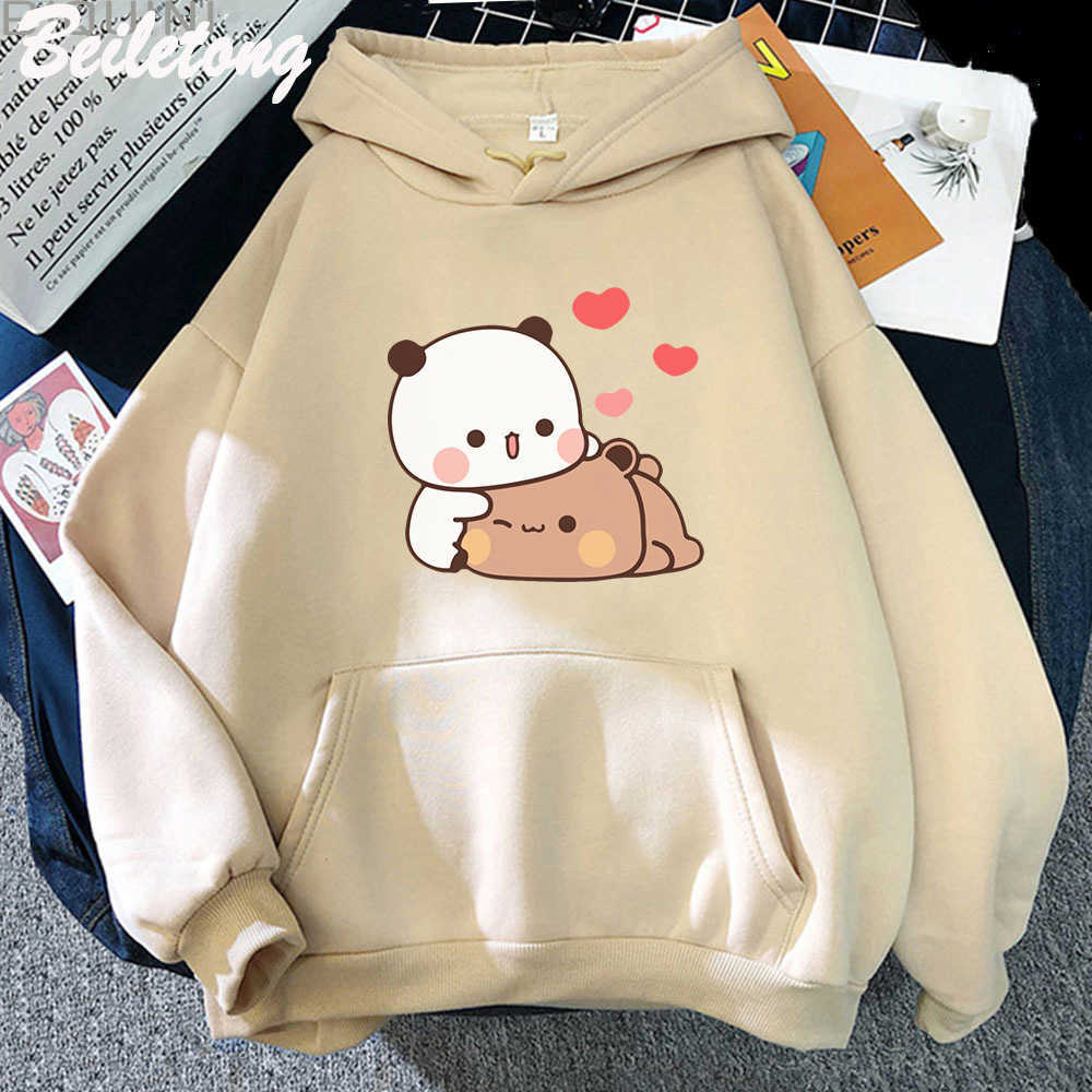 Moletons Femininos Moletons Fofo Urso Panda Desenhos Animados Moletom Manga Comprida Bubu Dudu Moletons Estilo Coreano Feminino Anos 90 Rosa Estampas Engraçadas Harajuku Bolso Kawaii W0306