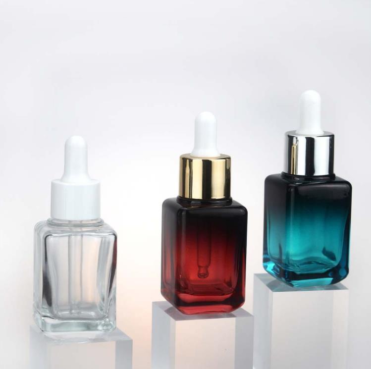 Square Glass Dropper Perfume Bottles Eye Droppers Bottle 30ml in Gradient Blue Red and Clear SN709