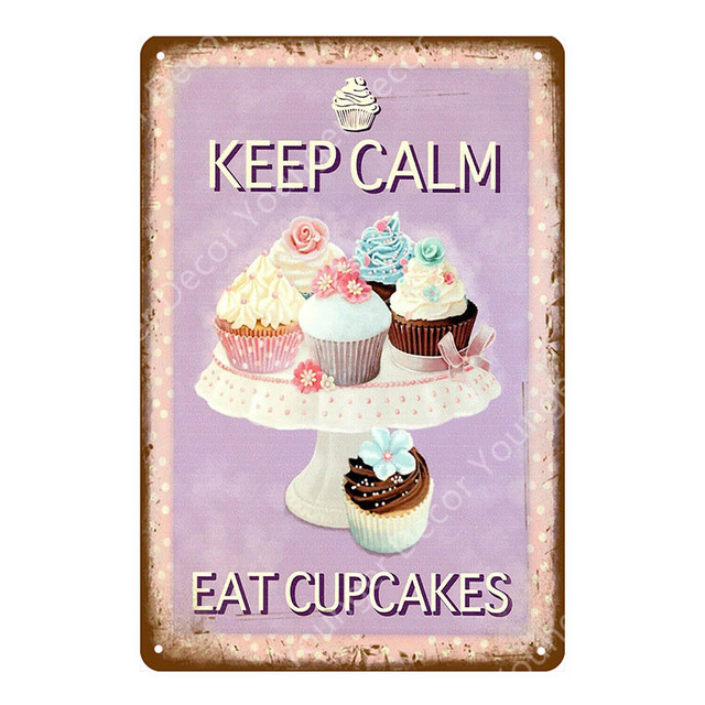 Vintage Chocolate Cupcake Metal Tin Signs Rocket Ice Cream Donuts Poster Matdrycker Gin Plate For Kitchen Home Cafe Bar Personlig dekoration Storlek 30x20 cm W02