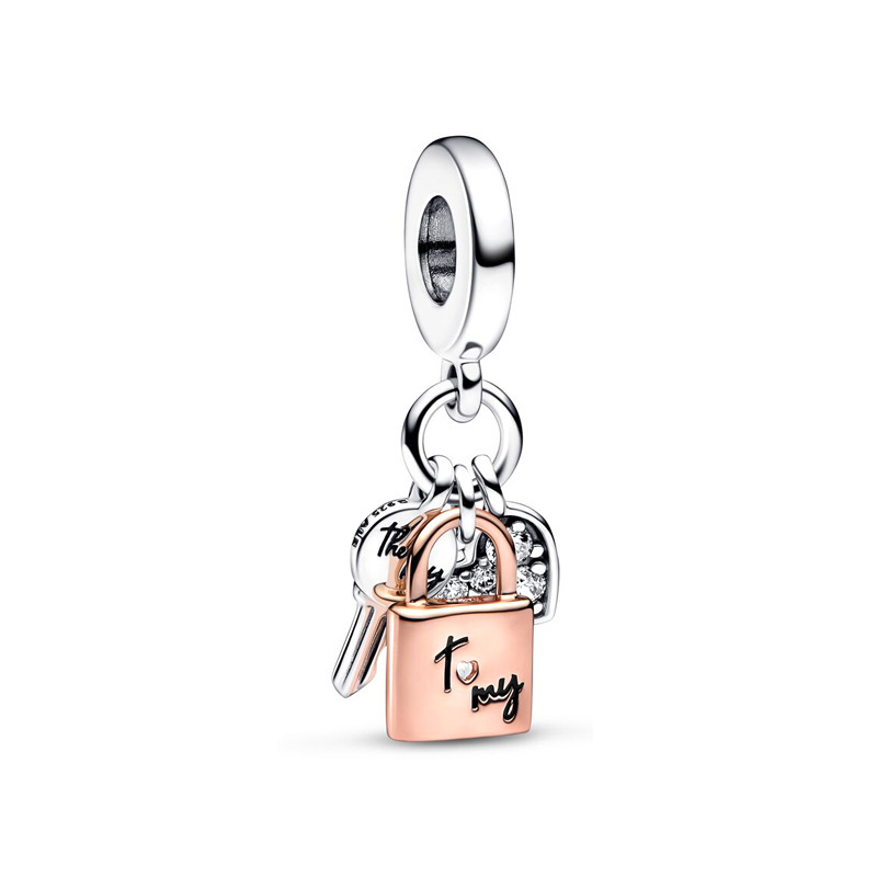 Hochwertiger Sterlingsilber-Pandora-Charm, neue 2023-Muscheln mit zweifarbigem Moving-Love-Release-Schlüsselanhänger, modisch für Damen-Armband