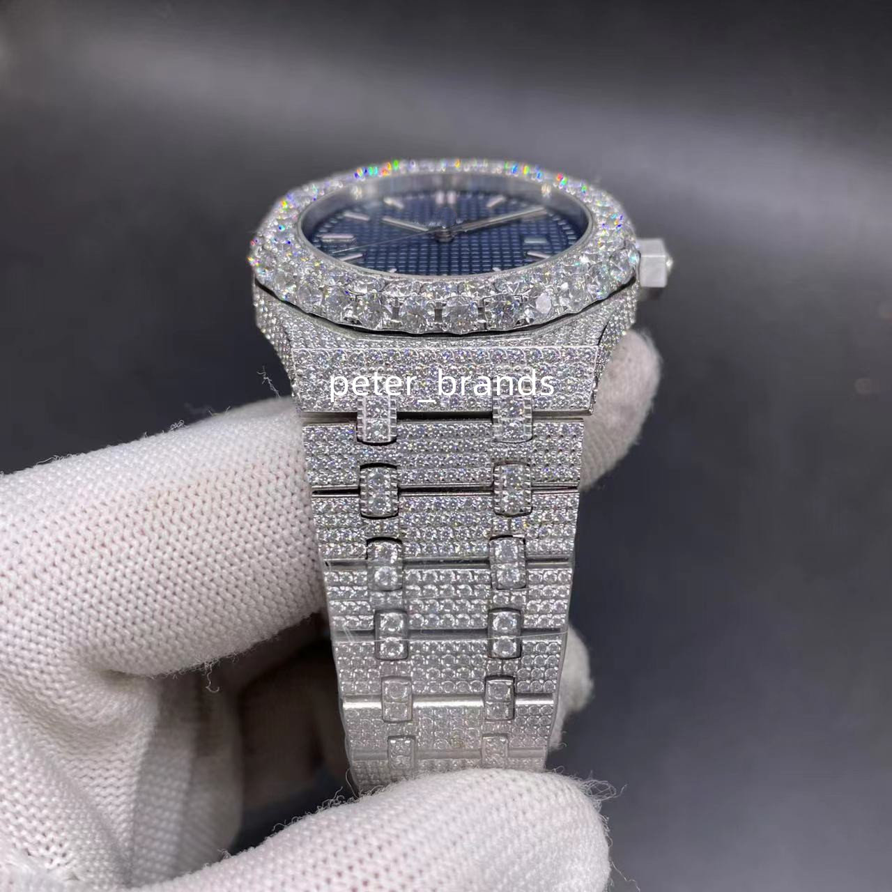 Ice out montre hommes montres de diamant complet pour hommes montres bleu visage automatique montre-bracelet mécanique mouvement étanche 42MM 15110263k