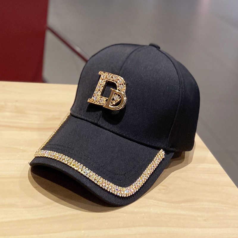 2023 Nieuwe metalen letter m vrouwen caps honkbal cap ademend gaas verstelbare geborduurde strass rhinestone d mark hoeden zomer sunhat y0726