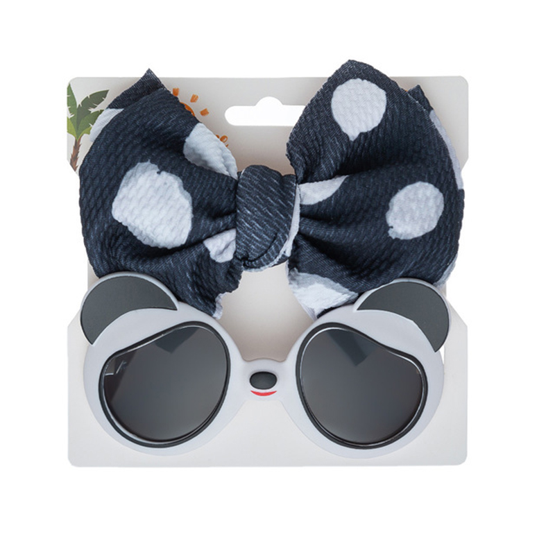 nastro di compleanno 2 pezzi / set Fascia capelli e occhiali da sole Set Baby UV Protect Hawaii Bambini Panda Occhiali da sole Ragazzi Ragazze Bowknot Set fascia in nylon
