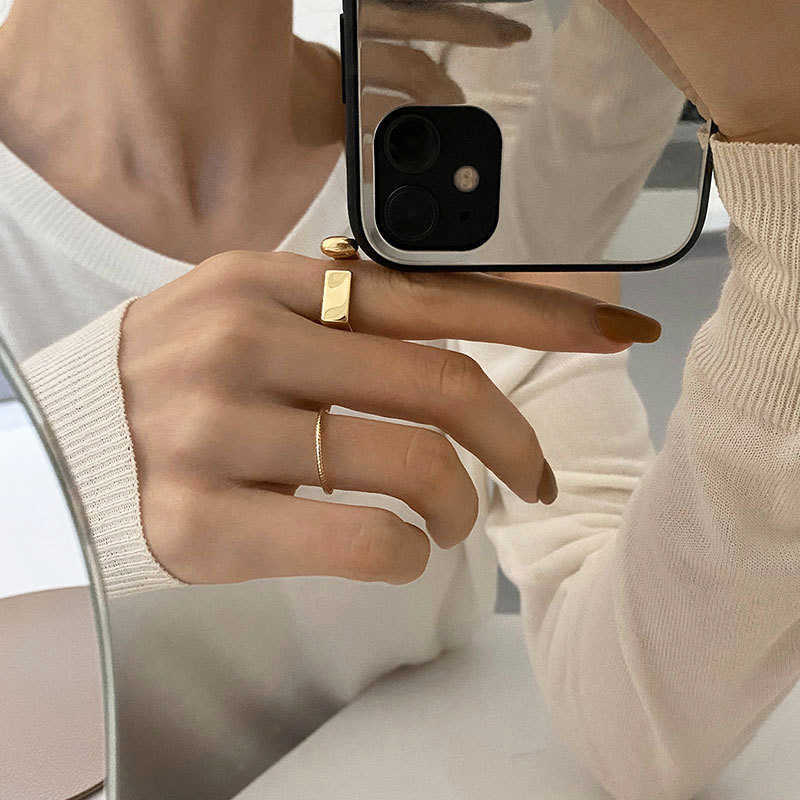 Cluster Rings Personality Design Opening Letter D Shaped Geometric Square Gold Ring Jewelry For Women Charms Gift L230306