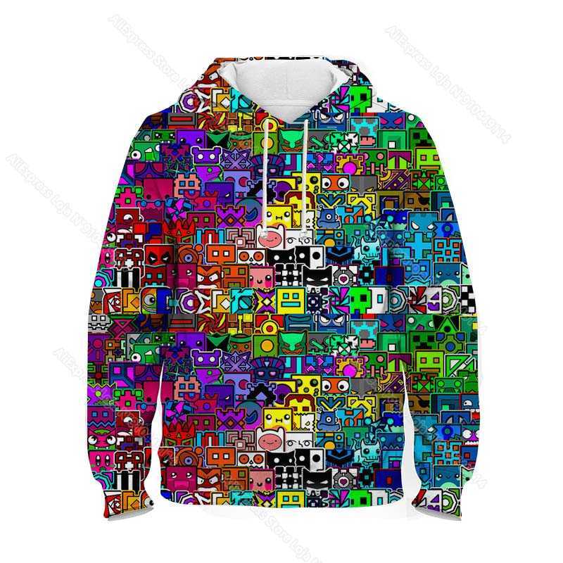 Kvinnors hoodies tröjor barn arga geometri streck 3d tryck hoodies pojkar flickor tecknad anime tröjor toppar barn avslappnade tröjor utgifter sudadera w0306