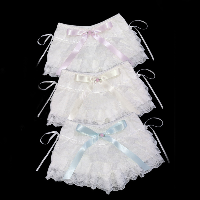 Women's Shorts Multilayer Lace Short Ribbons Flower Ruffles Elastic Waist Cute Cake Lolita for Sweet Girls Kawaii Clothes 230306