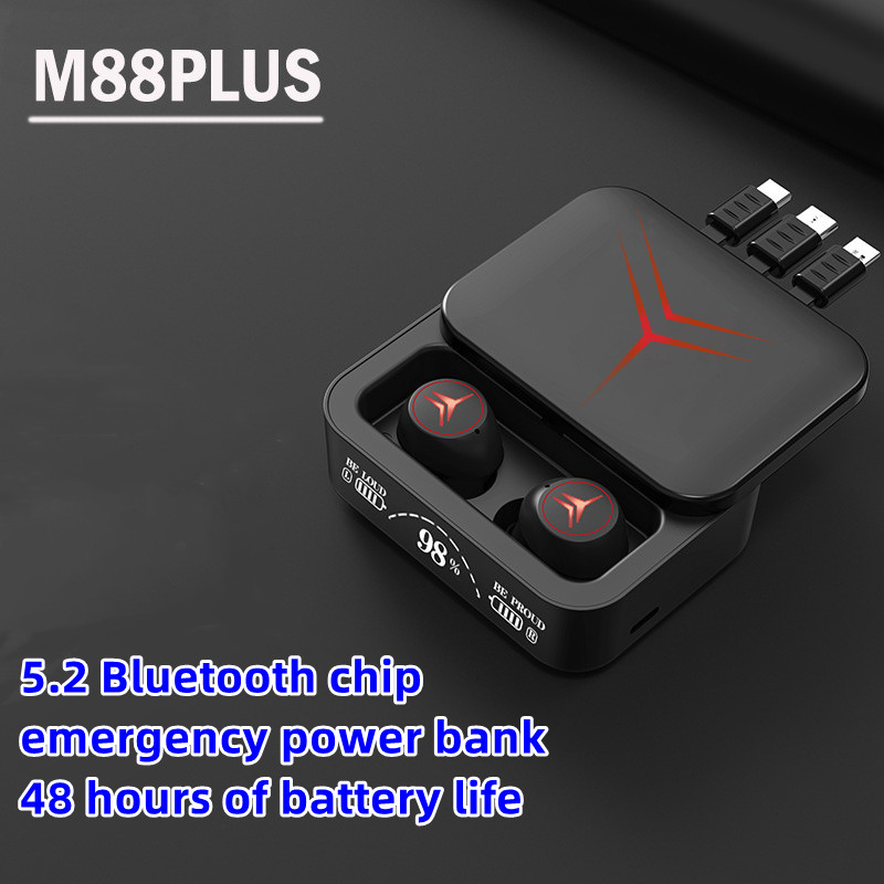 M88 plus TWS -oordopjes hoofdtelefoon met 1200 mAh Power Band 3 Styles laadlijn gamer hifi headset oortelefoons