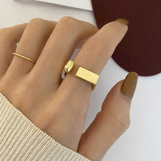 Cluster Rings Personality Design Opening Letter D Shaped Geometric Square Gold Ring Jewelry For Women Charms Gift L230306