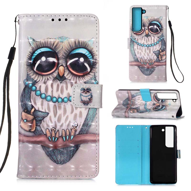 3D Catoon Unicorn Skull Clower Owl Butterfly Flip Leather Case для Samsung S23 Plus A54 A14 A23 A73 A13 5G ID Flot Cover Cover
