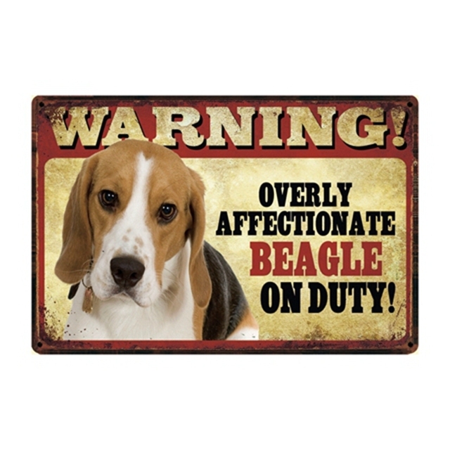 Warning Dog Tin Sign Pastoral Lovely Pets Dog Metal Plaques Corgi Akita Dog Poster Beagle Plaque Plate Club Plaque Sign Bar Home Wall Decor Outdoor Size 30X20CM w01