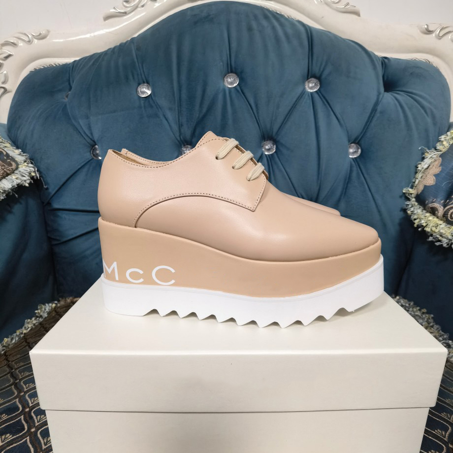 2023 novo Stella Mccartney Stell Sapatos femininos Itália Elyse Gold Glitter White Sole Wedge Oxford Derby Britt Platform