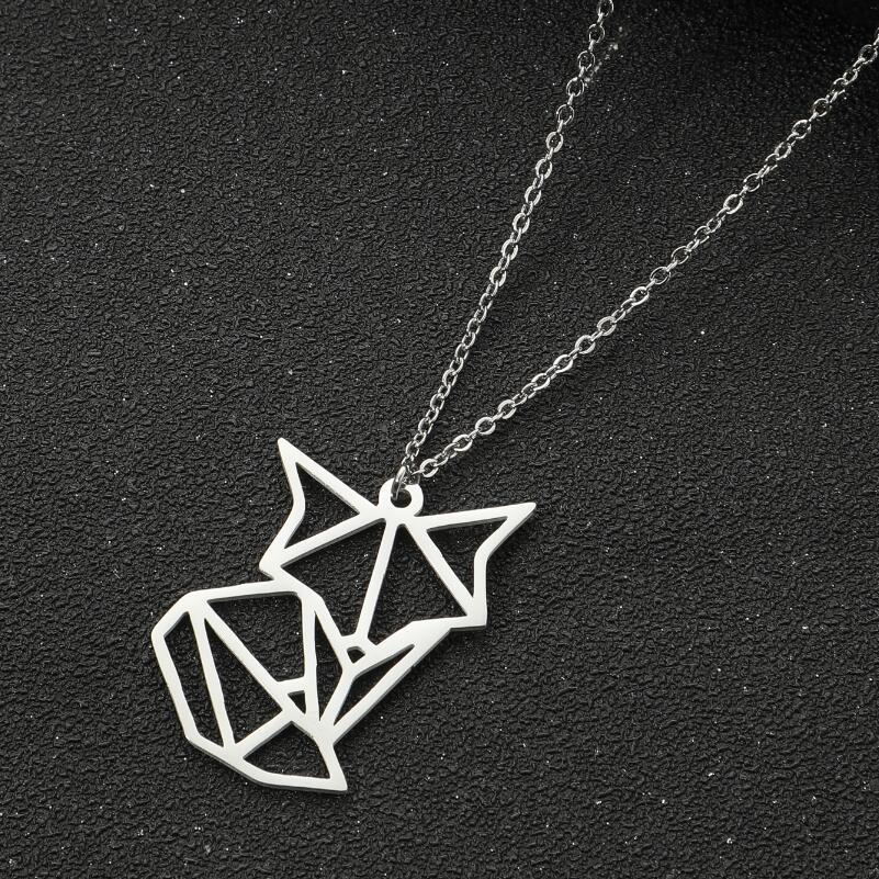 Cute Paper Origami Fox Necklaces Stainless Steel Lucky Hip Pop Punk Animal Pendant Choker Collar Jewelry for Women Female