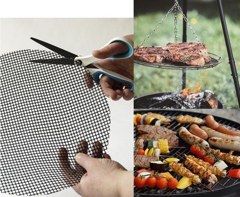 BBQ Tools 40x33cm icke-stick grillgrillmattor Hög säkerhet Grid Form BBQ Grill Mesh Mat med värmemotstånd för utomhusaktiviteter SN4338