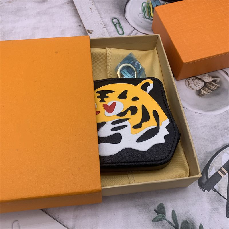 Designer Tiger Unissex Key Wallet Women and Men Cartoon Duck Zipper Bolsas de moedas portáteis Sacos de fone de ouvido Pingente com chave de chave