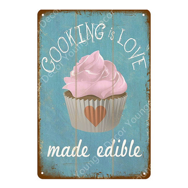 Vintage Chocolate Cupcake Metal Tin Signs Rocket Ice Cream Donuts Poster Matdrycker Gin Plate For Kitchen Home Cafe Bar Personlig dekoration Storlek 30x20 cm W02